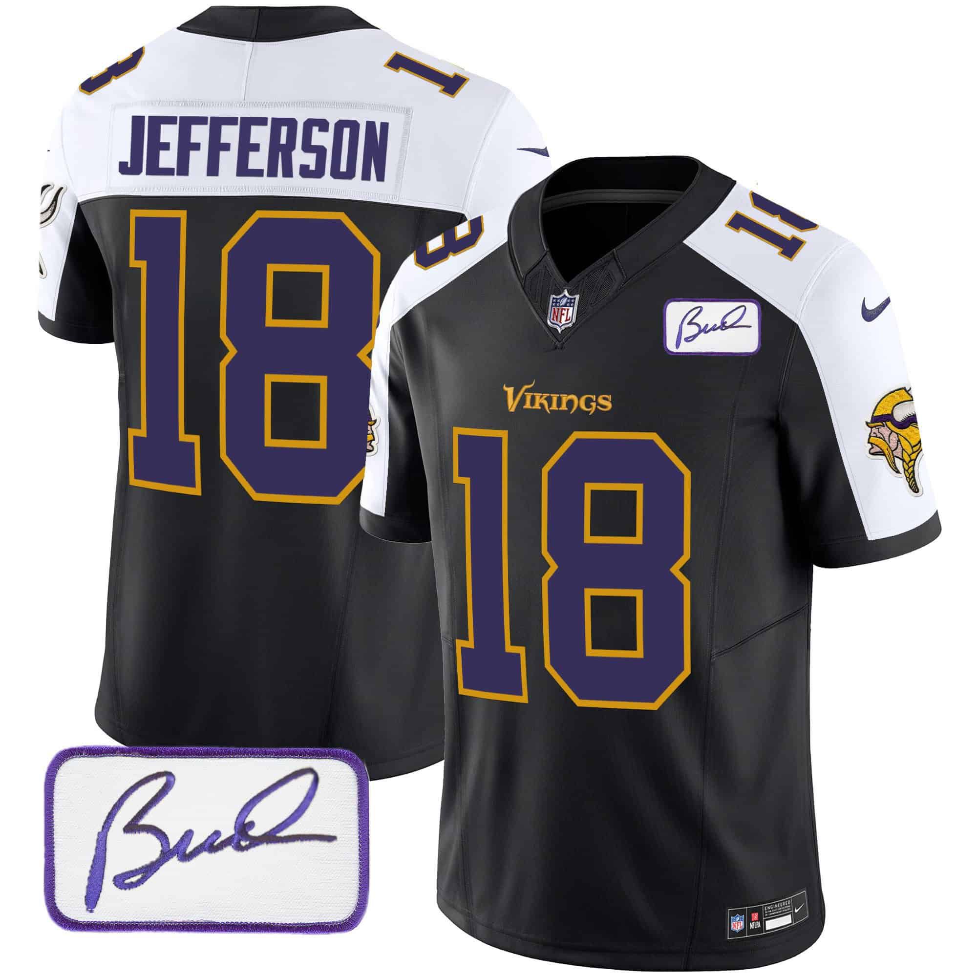 Men Minnesota Vikings #18 Jefferson Black 2024 Nike Bud Grant Patch Classic Limited NFL Jersey style 2->indianapolis colts->NFL Jersey